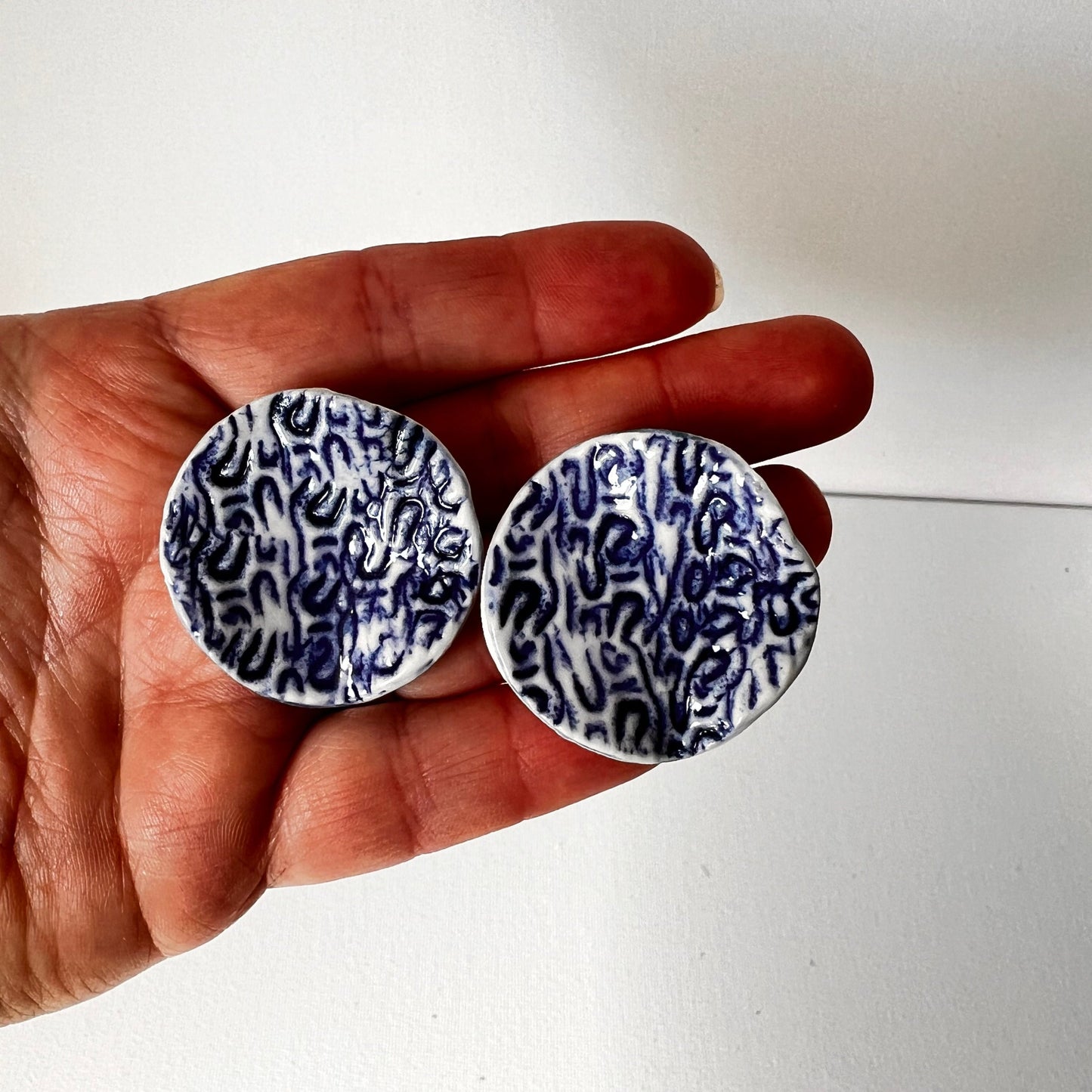 Large Porcelain Handpainted Stud Earrings | Ceramic Earrings | Handmade earrings