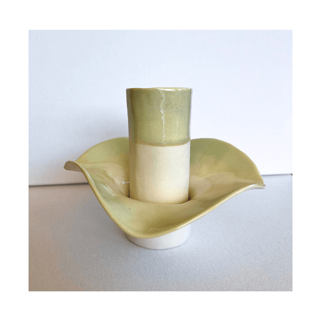 Flower Vase and Tealight Candle Soft Green Hue