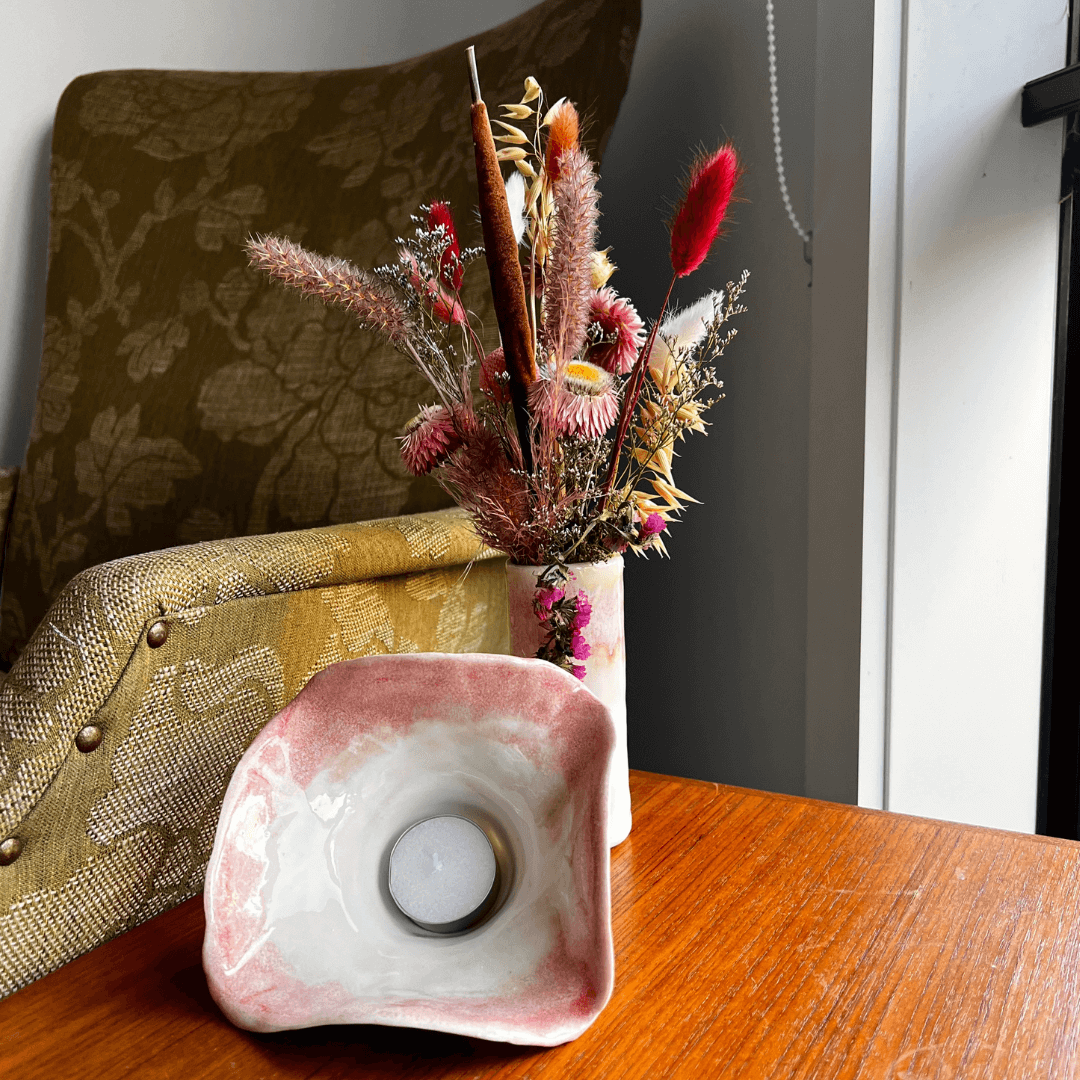 Flower Vase and Tealight Candle Pink Petal