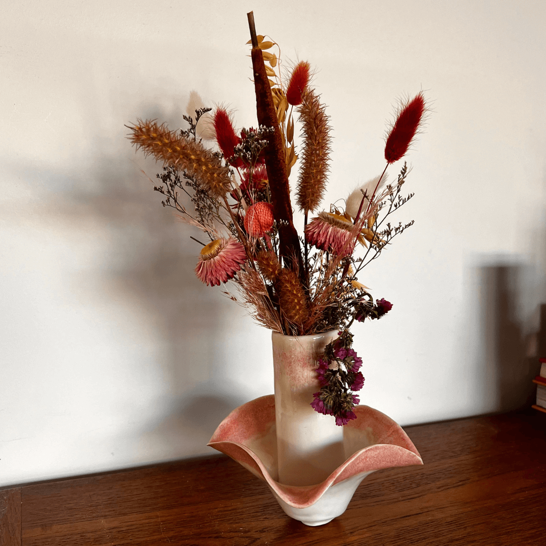 Flower Vase and Tealight Candle Pink Petal