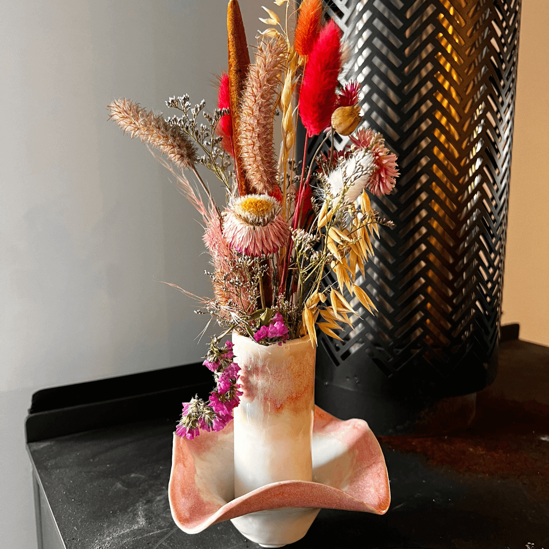 Flower Vase and Tealight Candle Pink Petal