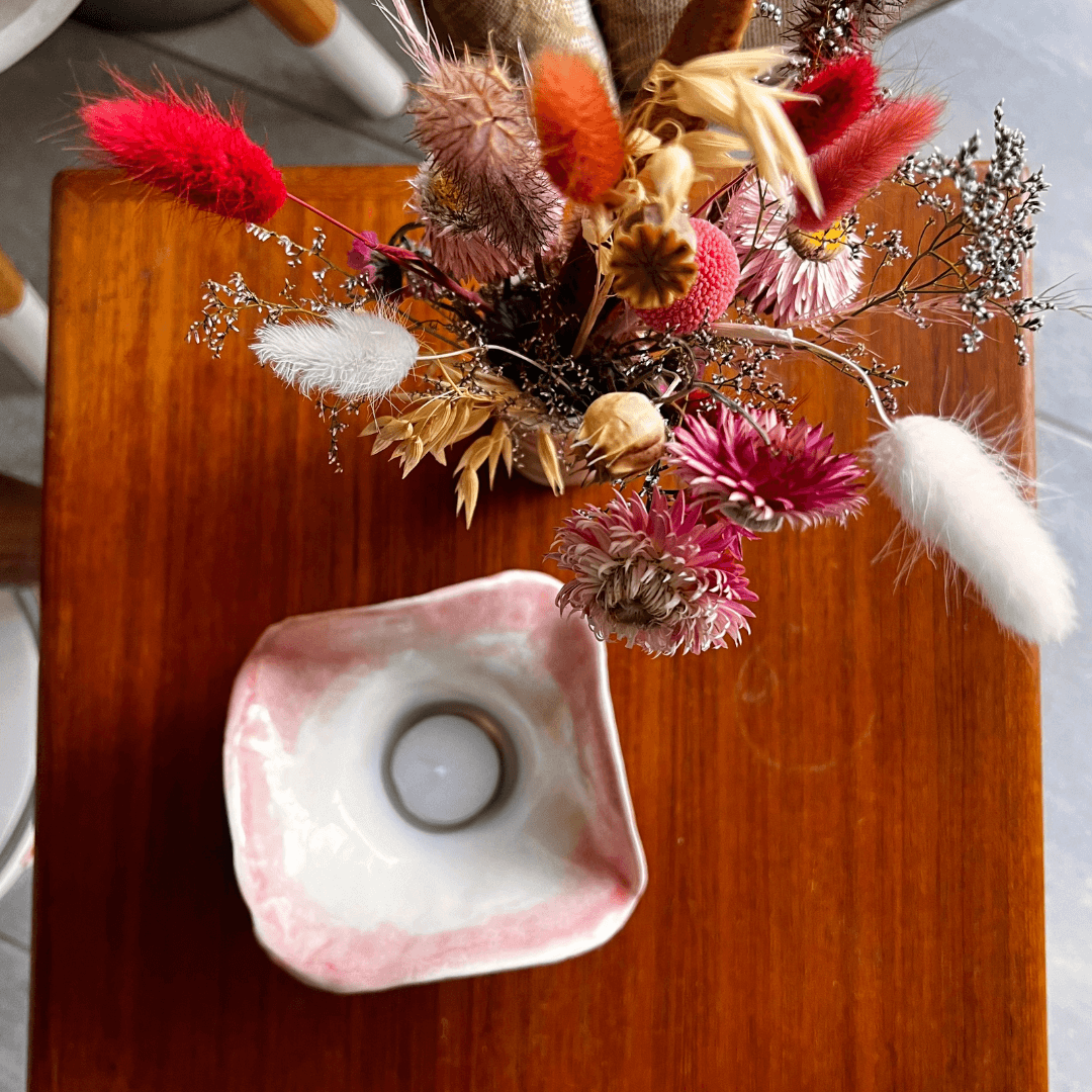 Flower Vase and Tealight Candle Pink Petal